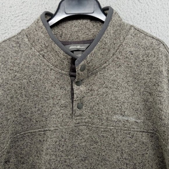 Eddie Bauer Sweater Mens XXL Gray Heather Knit Pullover Button Snap Fleece - Picture 2 of 9